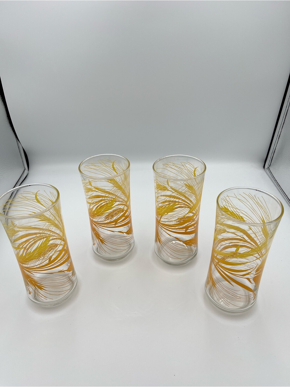 Vtg Libbey Wheat Glasses Set of Four 12 oz Tumblers 70s Retro Barware Farmhouse